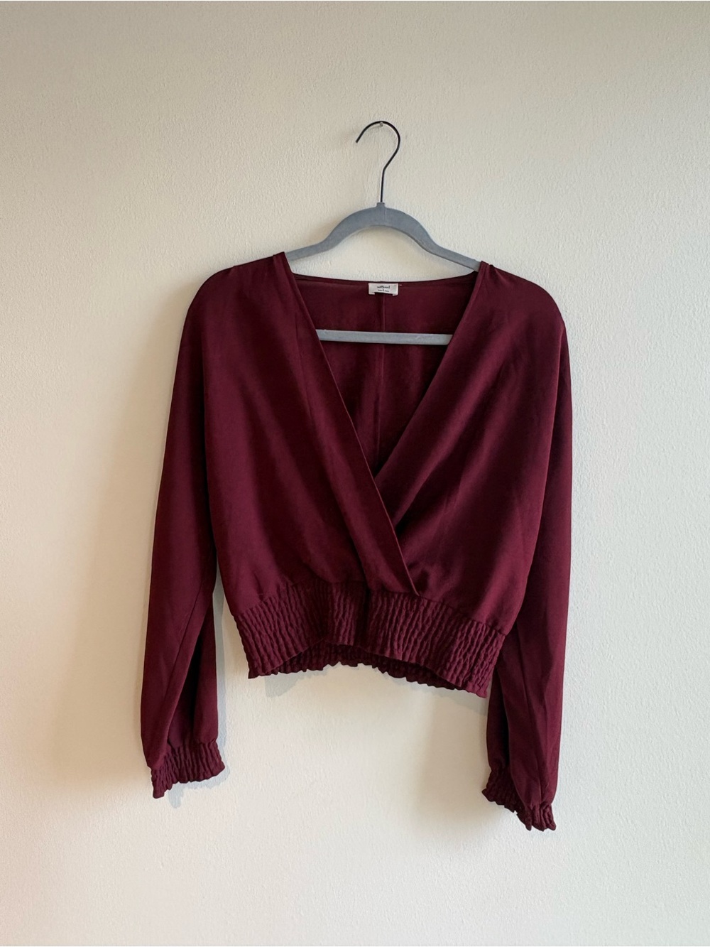 Wilfred Burgundy Wrap Blouse with Smocked Hem